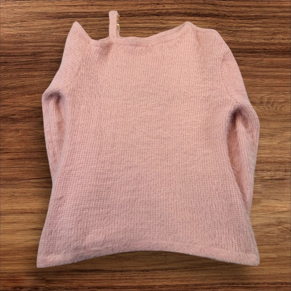 Pink Fuzzy Knit‎ Top Buckle Strap One Shoulder Sweater Pullover Women's size M - Picture 7 of 7